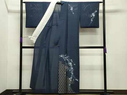 平和屋着物＊夏物 訪問着 絽 手描き 枝垂れ桜文 金彩 正絹 逸品 CABB0145gh
