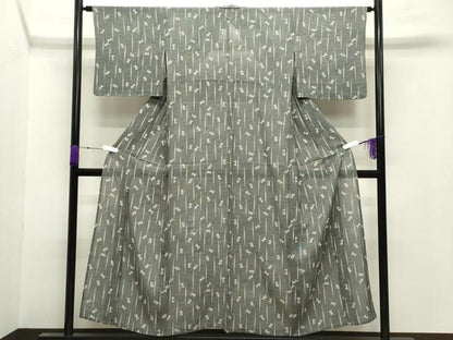 平和屋着物＊夏物 小紋 絽 舞花文 鮫小紋柄 黒地 正絹 逸品 CABB0147gh