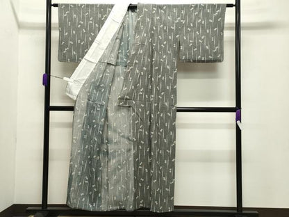 平和屋着物＊夏物 小紋 絽 舞花文 鮫小紋柄 黒地 正絹 逸品 CABB0147gh