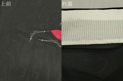 平和屋着物＊夏物 小紋 絽 溢れ松葉舞葉文 黒地 正絹 逸品 CABB0149gh
