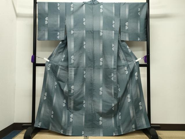 平和屋着物＊夏物 小紋 雪輪間道 洗える着物 未使用 CABB0152gh