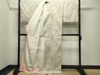 平和屋着物●本場大島紬 白大島 9マルキ 花唐草文 正絹 逸品 CABB0162gh