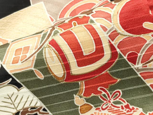 平和屋着物●豪華振袖 駒刺繍 鳳凰短冊宝尽くし花文 黒地 金彩 正絹 逸品 CABB0171gh