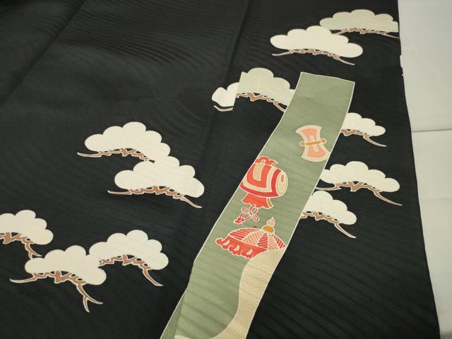 平和屋着物●豪華振袖 駒刺繍 鳳凰短冊宝尽くし花文 黒地 金彩 正絹 逸品 CABB0171gh
