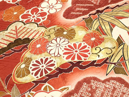 平和屋着物●豪華振袖 駒刺繍 絞り 宝尽くし松竹梅文 暈し染め 黒地 金彩 正絹 逸品 CABB0172gh