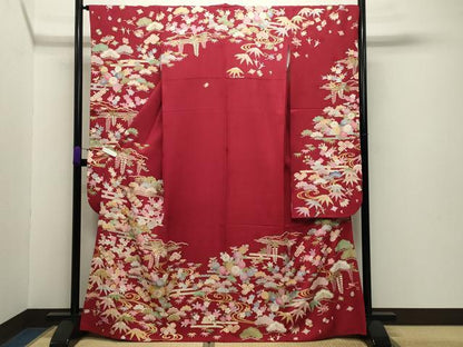 平和屋着物●豪華振袖 駒刺繍 流水松竹梅文 金彩 正絹 逸品 CABB0173gh