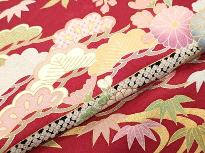 平和屋着物●豪華振袖 駒刺繍 流水松竹梅文 金彩 正絹 逸品 CABB0173gh