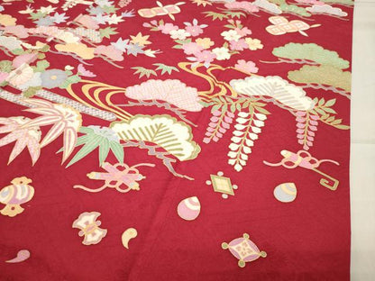 平和屋着物●豪華振袖 駒刺繍 流水松竹梅文 金彩 正絹 逸品 CABB0173gh