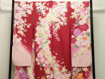 平和屋着物●豪華振袖 牡丹花文 暈し染め 銀彩 銀通し地 ラインストーン 正絹 逸品 未使用 CABB0174gh