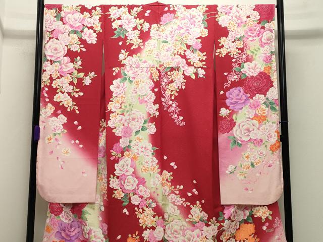 平和屋着物●豪華振袖 牡丹花文 暈し染め 銀彩 銀通し地 ラインストーン 正絹 逸品 未使用 CABB0174gh
