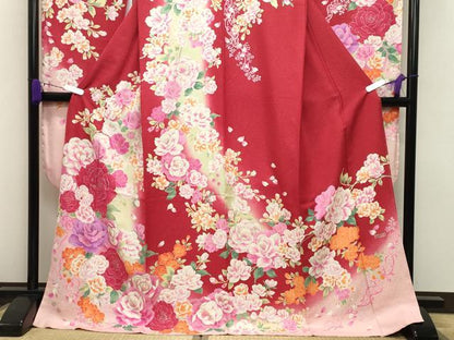 平和屋着物●豪華振袖 牡丹花文 暈し染め 銀彩 銀通し地 ラインストーン 正絹 逸品 未使用 CABB0174gh
