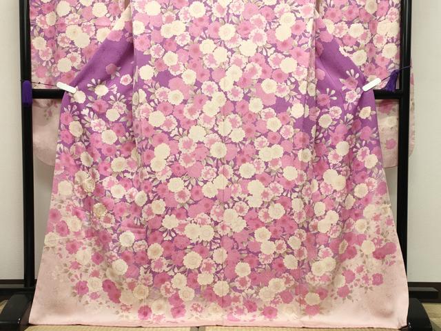 平和屋着物●豪華振袖 駒刺繍 舞花文 暈し染め 金彩 正絹 逸品 CABB0175gh