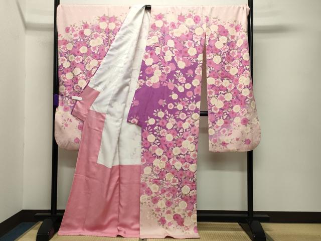 平和屋着物●豪華振袖 駒刺繍 舞花文 暈し染め 金彩 正絹 逸品 CABB0175gh