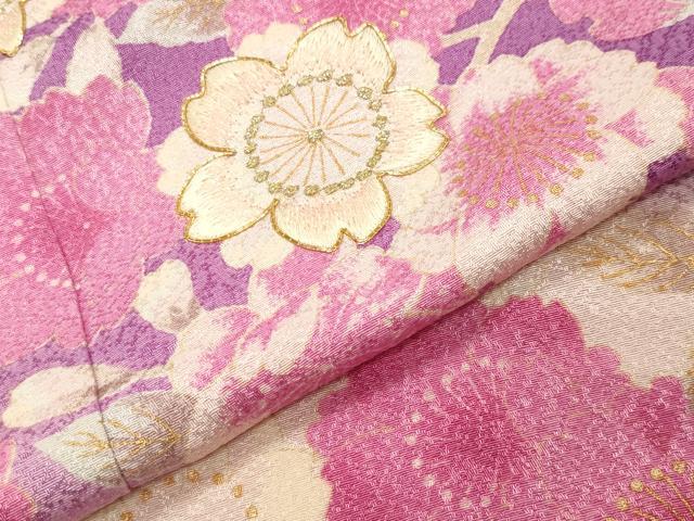 平和屋着物●豪華振袖 駒刺繍 舞花文 暈し染め 金彩 正絹 逸品 CABB0175gh