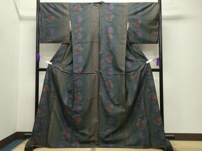 平和屋着物●本場大島紬 9マルキ 雪輪花文 正絹 逸品 CABB0177gh