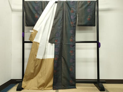 平和屋着物●本場大島紬 9マルキ 雪輪花文 正絹 逸品 CABB0177gh