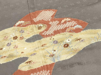 平和屋着物●訪問着 刺繍 絞り 地紙重ね花文 金彩 正絹 逸品 CABB0179gh