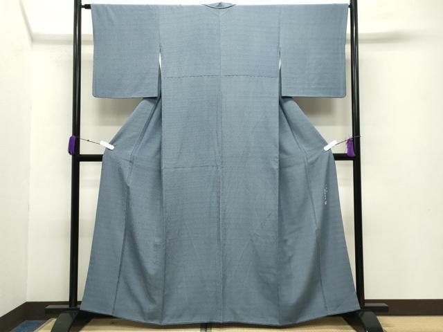 平和屋着物●江戸小紋　小紋師：高津良治　よろけ縞　濃藍色×白色　正絹　逸品　CABB0180gh