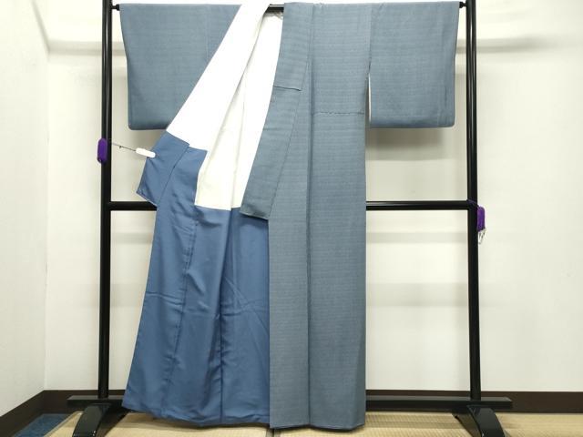 平和屋着物●江戸小紋　小紋師：高津良治　よろけ縞　濃藍色×白色　正絹　逸品　CABB0180gh