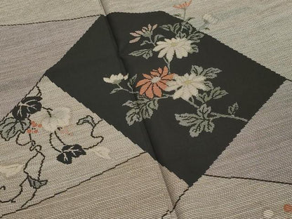 平和屋着物●本場縞大島紬 訪問着 切嵌草花文 寿紬工場謹製 証紙付き 正絹 逸品 未使用 CABB0183gh