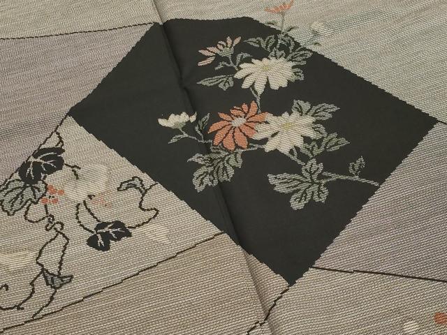 平和屋着物●本場縞大島紬 訪問着 切嵌草花文 寿紬工場謹製 証紙付き 正絹 逸品 未使用 CABB0183gh
