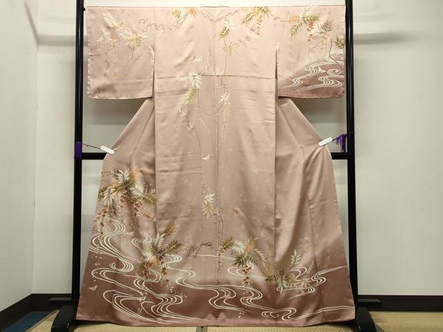 平和屋着物●訪問着 駒刺繍 流水花蝶文 暈し染め 金彩 正絹 逸品 未使用 CABB0184gh