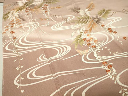平和屋着物●訪問着 駒刺繍 流水花蝶文 暈し染め 金彩 正絹 逸品 未使用 CABB0184gh
