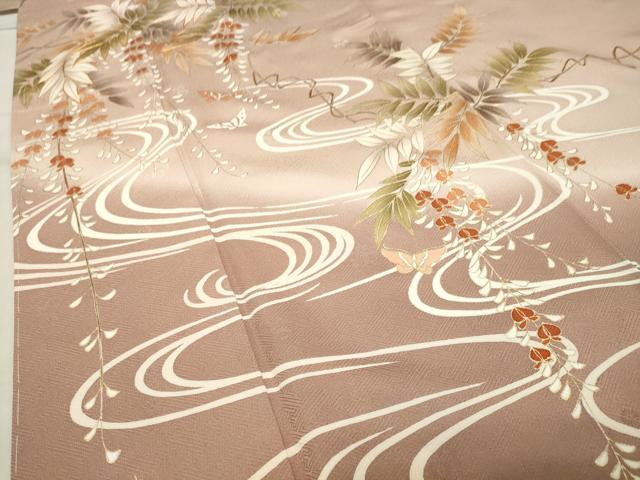 平和屋着物●訪問着 駒刺繍 流水花蝶文 暈し染め 金彩 正絹 逸品 未使用 CABB0184gh