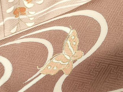 平和屋着物●訪問着 駒刺繍 流水花蝶文 暈し染め 金彩 正絹 逸品 未使用 CABB0184gh