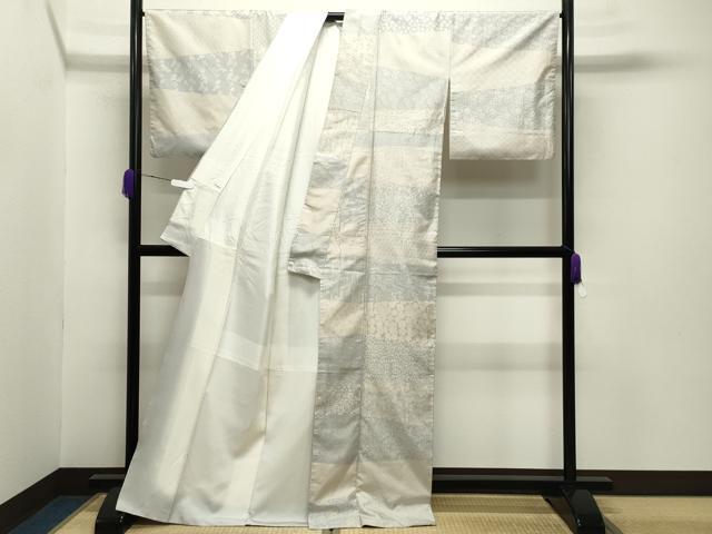 平和屋着物●本場大島紬　訪問着　白大島　福田鹿寿男作　吉祥花唐草文　正絹　逸品　CABB0186gh