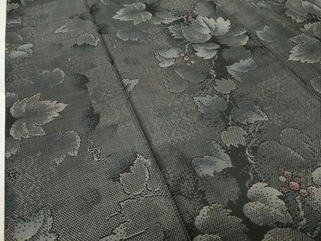 平和屋着物●都喜ヱ門 本場大島紬 9マルキ 泥染め 葡萄蔦の葉文 藤絹織物謹製 証紙付き 正絹 逸品 CABB0189gh