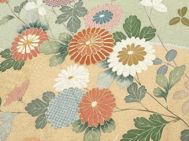 平和屋着物●訪問着 作家物 駒刺繍 流水草花文 金彩 正絹 逸品 未使用 CABB0194gh