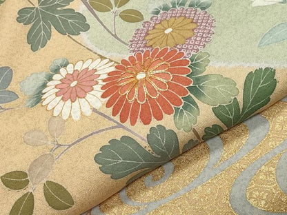 平和屋着物●訪問着 作家物 駒刺繍 流水草花文 金彩 正絹 逸品 未使用 CABB0194gh