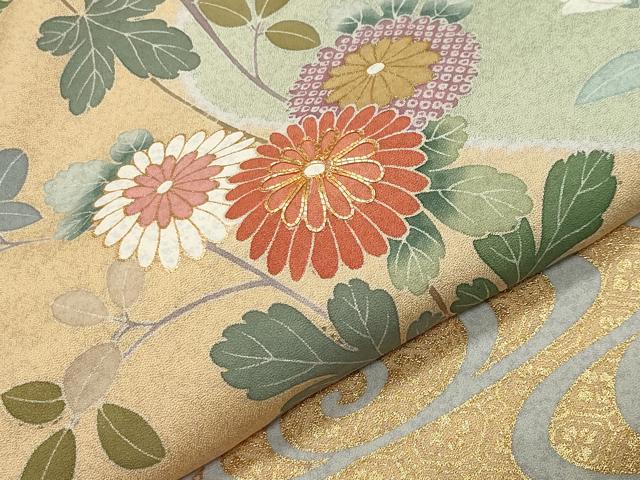 平和屋着物●訪問着 作家物 駒刺繍 流水草花文 金彩 正絹 逸品 未使用 CABB0194gh