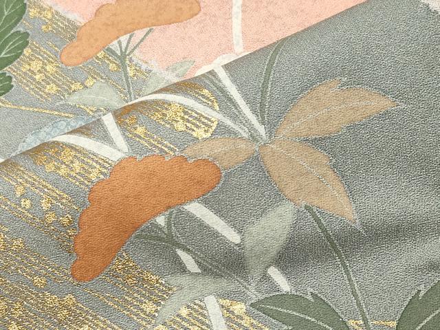 平和屋着物●訪問着 作家物 駒刺繍 流水草花文 金彩 正絹 逸品 未使用 CABB0194gh