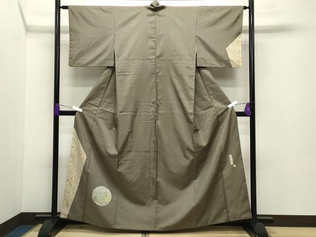 平和屋着物●手彫木版染 佐伯武晴 訪問着 紬地 風景飛鳥文 正絹 逸品 CABB0195gh