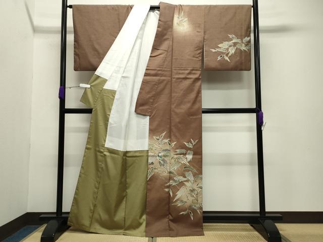 平和屋着物●訪問着 紬地 作家物 休み鳥 金彩 正絹 逸品 CABB0198gh
