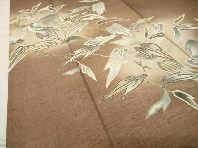平和屋着物●訪問着 紬地 作家物 休み鳥 金彩 正絹 逸品 CABB0198gh