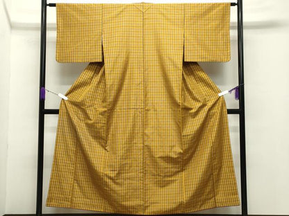 平和屋着物●本場黄八丈 平織 紬 正絹 逸品 CABB0199gh