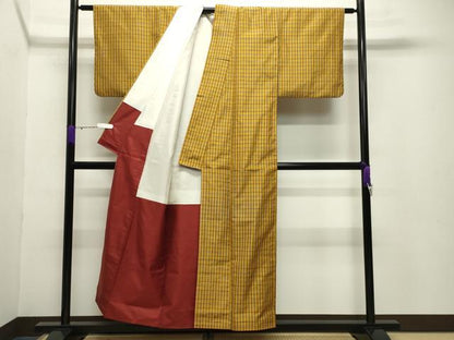 平和屋着物●本場黄八丈 平織 紬 正絹 逸品 CABB0199gh