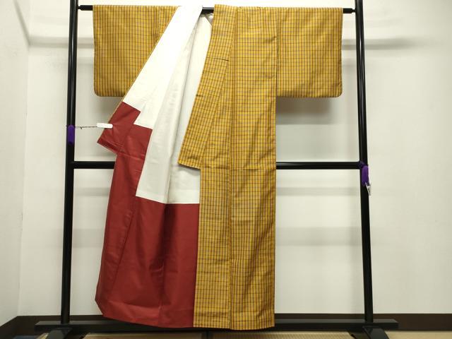平和屋着物●本場黄八丈 平織 紬 正絹 逸品 CABB0199gh
