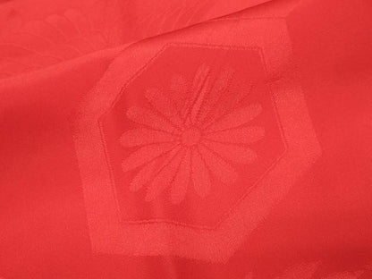 平和屋着物●長襦袢 袷 飛鶴亀甲花地紋 緋色 半衿刺繍 正絹 逸品 CABB0204gh