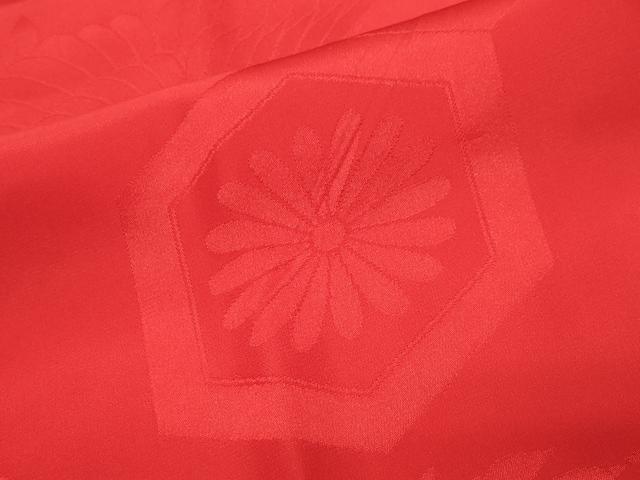 平和屋着物●長襦袢 袷 飛鶴亀甲花地紋 緋色 半衿刺繍 正絹 逸品 CABB0204gh