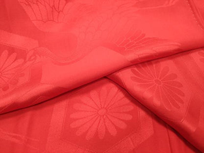 平和屋着物●長襦袢 袷 飛鶴亀甲花地紋 緋色 半衿刺繍 正絹 逸品 CABB0204gh