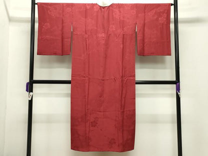 平和屋着物●長襦袢 無双仕立て 舞花地紋 紅海老茶色 正絹 逸品 CABB0209gh