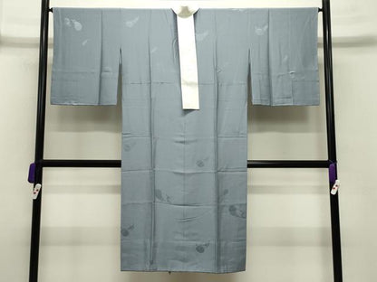 平和屋着物●長襦袢 無双仕立て 成り物地紋 灰青色 正絹 逸品 CABB0210gh