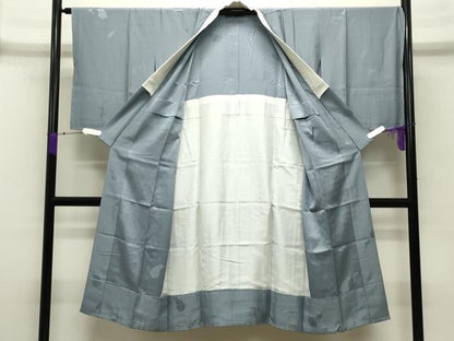 平和屋着物●長襦袢 無双仕立て 成り物地紋 灰青色 正絹 逸品 CABB0210gh