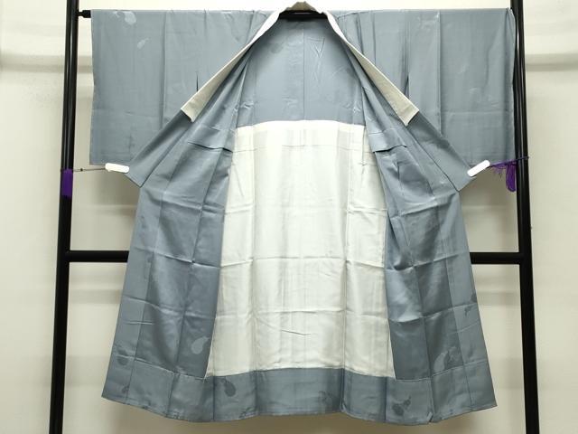 平和屋着物●長襦袢 無双仕立て 成り物地紋 灰青色 正絹 逸品 CABB0210gh