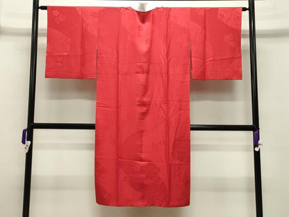 平和屋着物●長襦袢 無双仕立て 立波舞桜地紋 緋色 正絹 逸品 CABB0211gh
