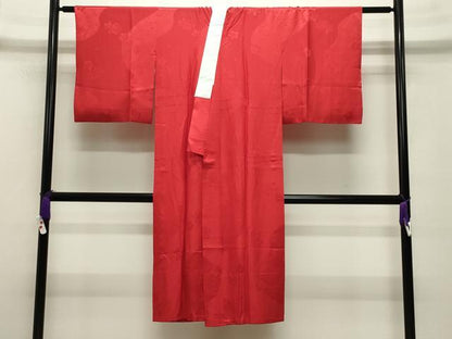 平和屋着物●長襦袢 無双仕立て 立波舞桜地紋 緋色 正絹 逸品 CABB0211gh
